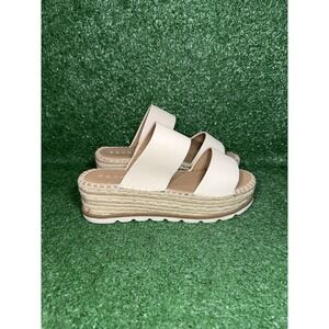 ESPIRIT Womens Size 9 Katalina Wedge Beige Tan Strappy Leather Comfort‎ Sandals